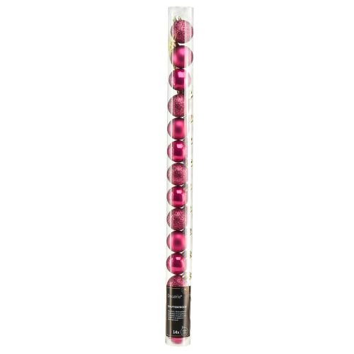 Artikel Mini julgranskulor rosa brytsäkra Ø3cm H3,5cm 14 st