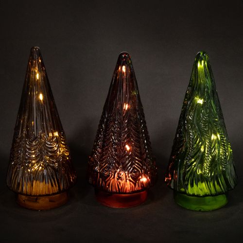 Artikel Mini julgran i glas LED röd grön brun 18 cm 3 st