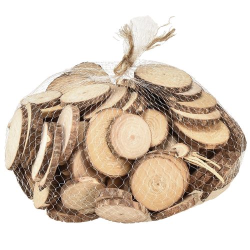 Artikel Mini träskivor dekorativa trädskivor natur Ø3-6cm 600g
