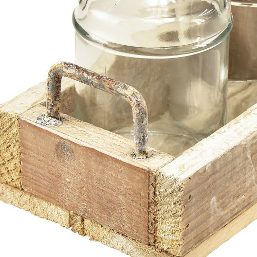 Artikel Minivaser glas dekorativ bricka trä vintage 16x10x14cm set
