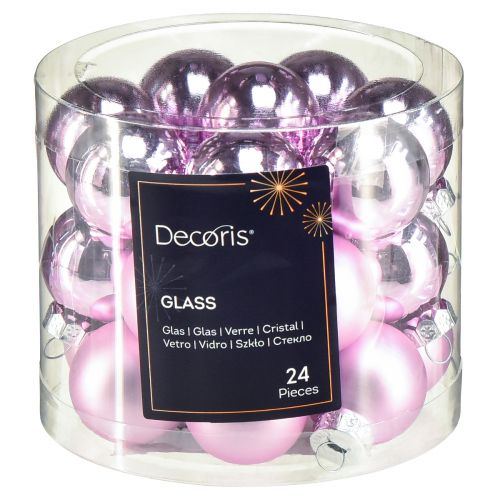 Artikel Mini julgranskulor glas ljuslila Ø2,5cm 22 st