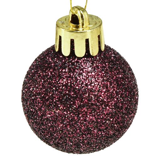 Artikel Mini julkulor lila plast Ø3cm H3,5cm 14 st