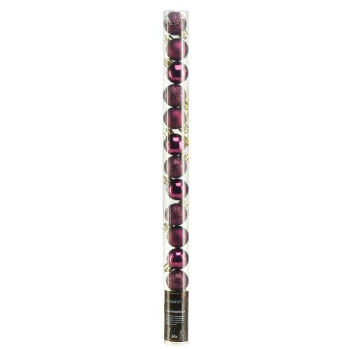 Artikel Mini julkulor lila plast Ø3cm H3,5cm 14 st