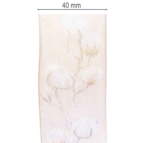 Artikel Organzaband, bomullsblommor, dekorband, rosa, 40 mm, 15 m