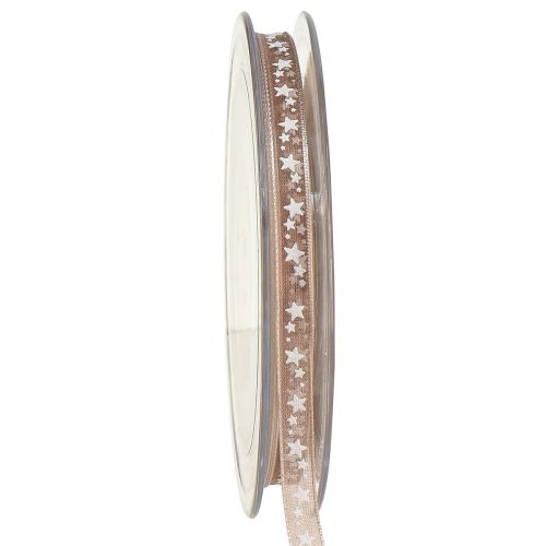 Artikel Organzaband beige med vita stjärnor Julband 6mm 20m
