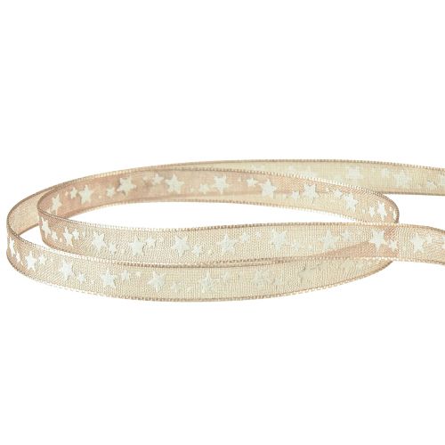 Artikel Organzaband beige med vita stjärnor Julband 6mm 20m