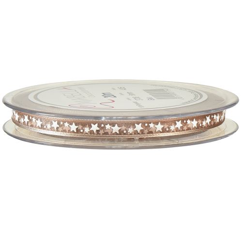 Artikel Organzaband beige med vita stjärnor Julband 6mm 20m
