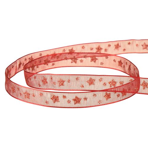 Artikel Organzaband rött med gnistrande stjärnor – Julband 10mm 20m