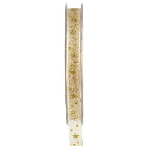 Artikel Organzaband Julband stjärnor beige guld B10mm L20m