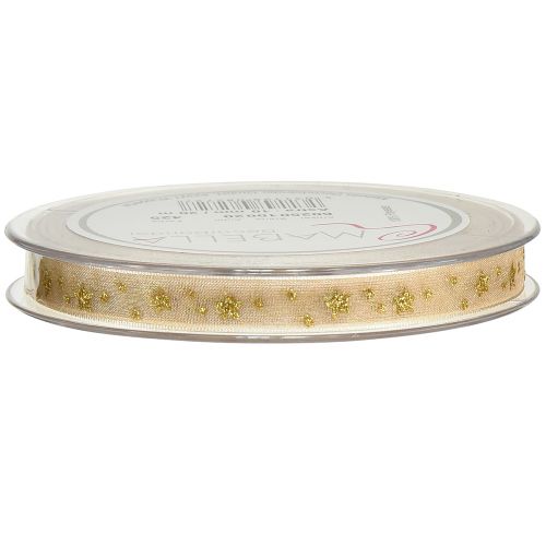 Artikel Organzaband Julband stjärnor beige guld B10mm L20m