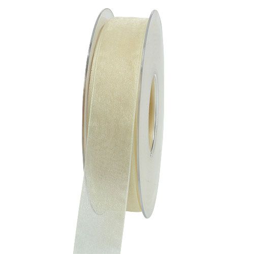 Floristik24 Organzaband med kant 2,5cm 50m kräm