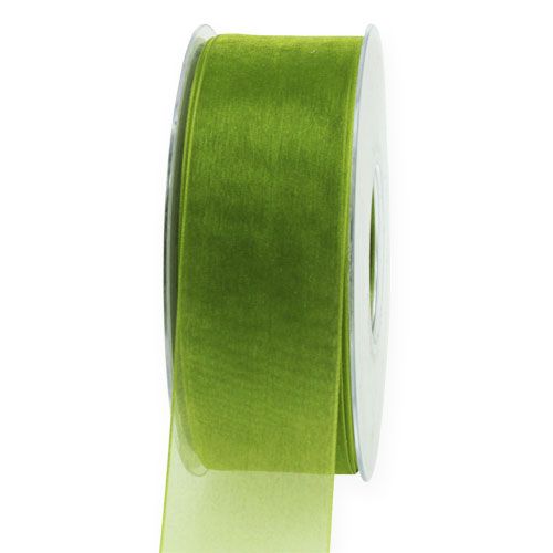 Floristik24 Organzaband grönt presentband vävd kant olivgrönt 40mm 50m