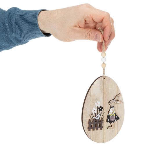 Artikel Hängande påskägg, träägg med kanin, naturvita, 13 cm, 6 stycken