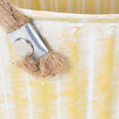 Artikel Planteringshink, metallkruka med handtag, dekorativ planteringslåda, rosa/grön/gul, shabby chic, Ø12cm, H10cm, set om 3