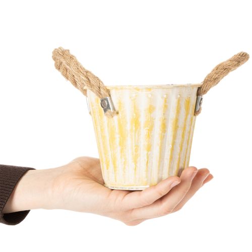 Artikel Planteringshink, metallkruka med handtag, dekorativ planteringslåda, rosa/grön/gul, shabby chic, Ø12cm, H10cm, set om 3