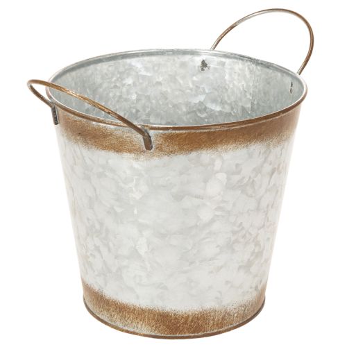 Artikel Metallplanter, blomskål, växtkruka med silverhandtag, väderbiten stålfinish, Ø18cm H20cm