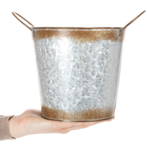 Artikel Metallplanter, blomskål, växtkruka med silverhandtag, väderbiten stålfinish, Ø18cm H20cm