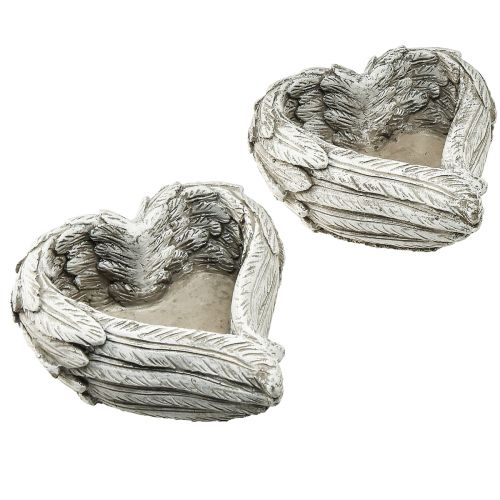 Floristik24 Plantera hjärtfjädrar gjutsten hjärta grå vit 13×12×6cm 2st