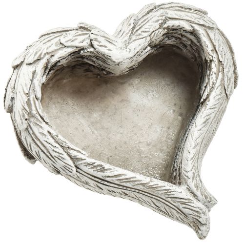 Floristik24 Plantera hjärtfjädrar gjutsten hjärta grå vit 13×12×6cm 2st