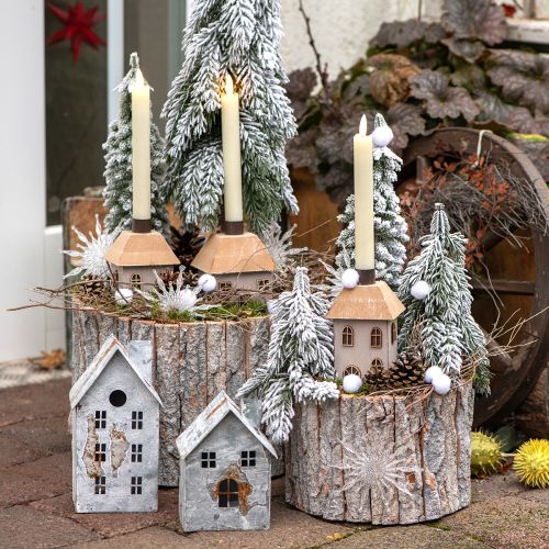 Artikel Växtlåda trä rund bark naturvit 26/18cm set med 2 delar