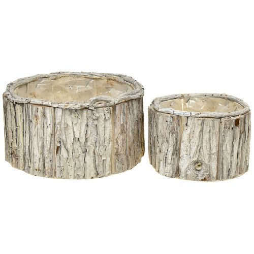 Artikel Växtlåda trä rund bark naturvit 26/18cm set med 2 delar
