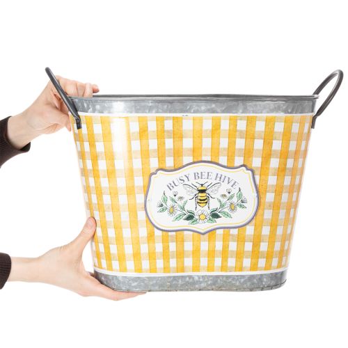 Artikel Oval kruka med bimotiv, rutmönster, sommardekoration, planteringslåda, 38×24×29 cm