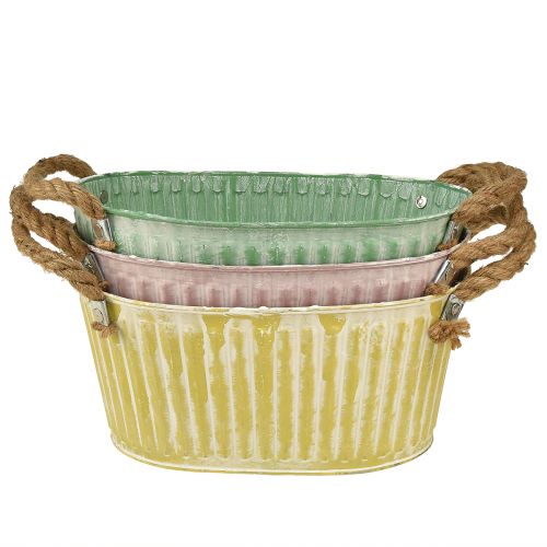 Floristik24 Växtskål oval kruka med handtag gul/grön/rosa 27cm 3st