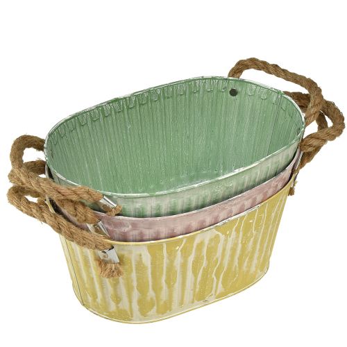 Floristik24 Växtskål oval kruka med handtag gul/grön/rosa 27cm 3st
