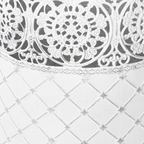 Artikel Kruka med spetsmönster, metallbehållare, dekorativ hink, vit, silver, shabby chic, H28/25,5/23,5 cm, Ø29,5/25,5/20 cm, set om 3