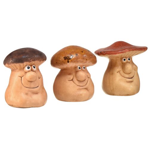 Artikel Glada svampfigurer med ansikten - olika nyanser av brunt, 6,5 cm - rolig dekoration för trädgård och hem - 3 st
