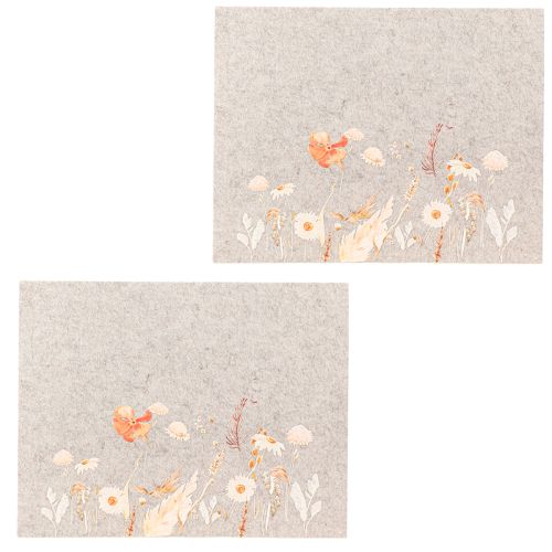 Artikel Filtunderlägg med blommotiv – snygga underlägg för naturlig bordsdekoration 45x35cm 2 st.