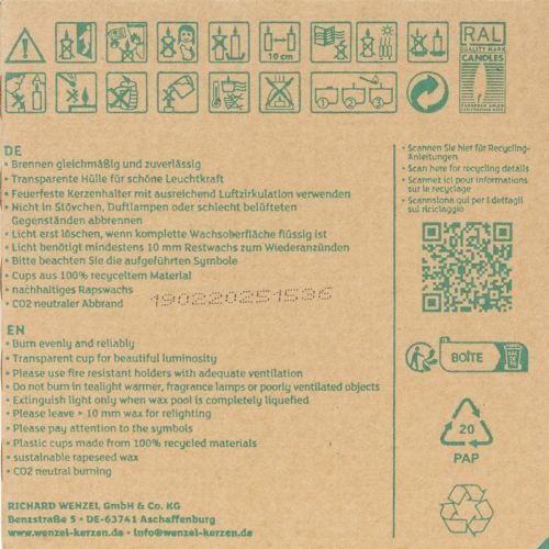 Artikel PURE Nature Lights Värmeljus Rapsvax Naturligt Brinntid 7 timmar 18 stycken