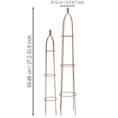 Artikel Spaljé metall obelisk i rostutseende 69/86 cm set om 2