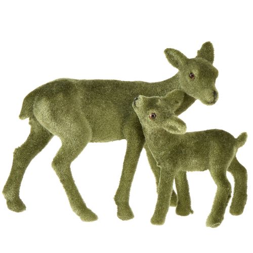 Floristik24 Rådjur dekorativa figurer Julgrönt flockade rådjur med fawn i ett set H9/5,5cm 4 stycken