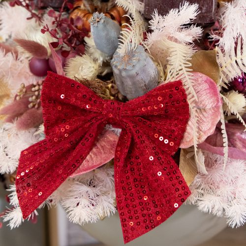 Artikel Röda sammetsrosetter presentrosetter paljetter 12 cm 4 st