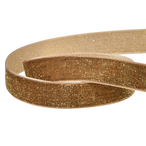 Artikel Sammetsband Glitter Brunt Guld – Glamoröst Julband 20mm 10m