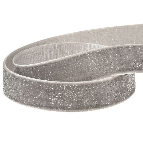 Artikel Sammetsband med glitter dekorationsband sammetsgrå silver 20mm 10m