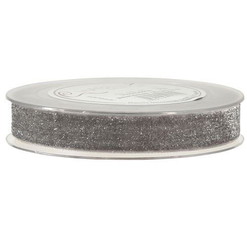 Artikel Sammetsband med glitter dekorationsband sammetsgrå silver 20mm 10m