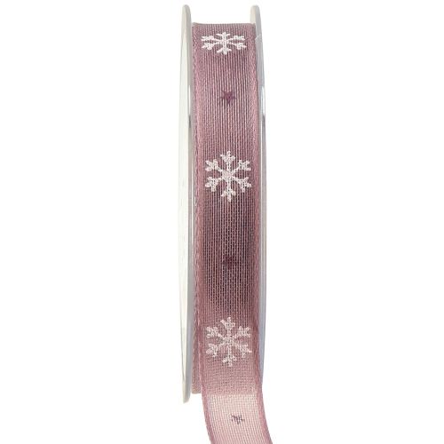 Floristik24 Dekorationsband snöflingor dekorativt band rosa B15mm L15m