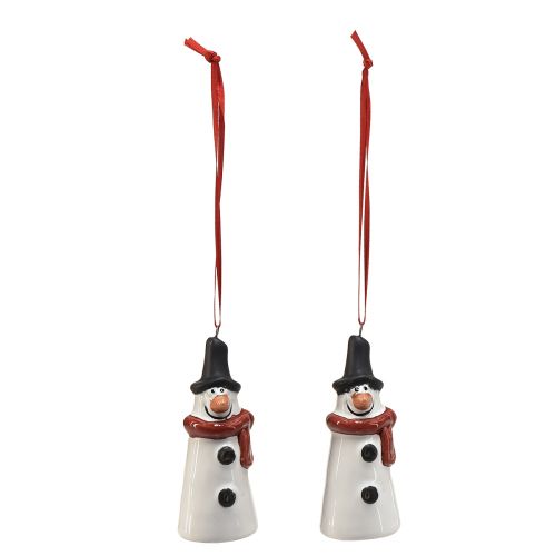 Artikel Glad snögubbe hängande dekoration – Vit med röd halsduk och svart mössa, 7,5 cm – Perfekt för julgranar – 6 st