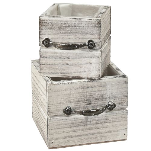 Artikel Trälådset med handtag, torkad vit, 12x12cm &amp; 9x9cm - Rustik förvaring - Set med 2