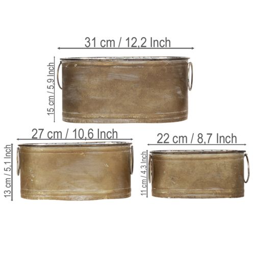Artikel Set med metallkrukor och baljor, vintage retrostil, L 22,5 cm/27 cm/31 cm