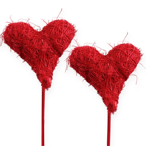 Artikel Sisal hjärta 5cm rött på pinne 24st