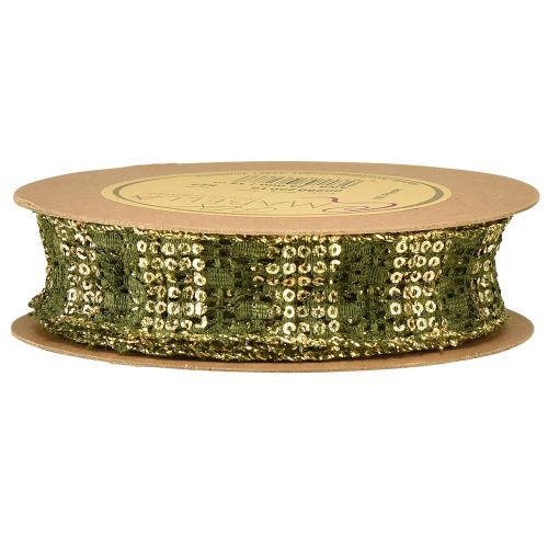 Artikel Spetsband grönt med guld dekorband spets 25mm 15m