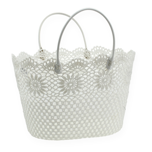Floristik24 Virkväska med handtag vit 48 cm x 33 cm x 30 cm