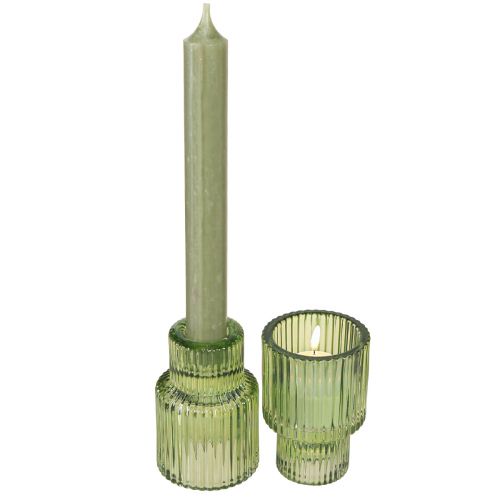 Artikel Stickljusstake glas värmeljushållare grön H8cm 4 st