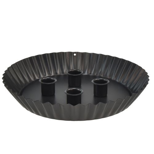 Artikel Design ljusstake i tårtform i metall - svart, Ø 24 cm - elegant bordsdekoration för 4 ljus - 2 st