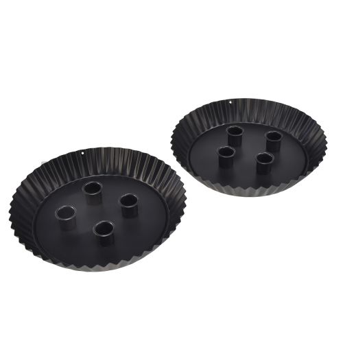 Artikel Metall ljusstake formad som tårta – Svart, Ø 24 cm – Elegant bordsdekoration för 4 ljus – 2 stycken