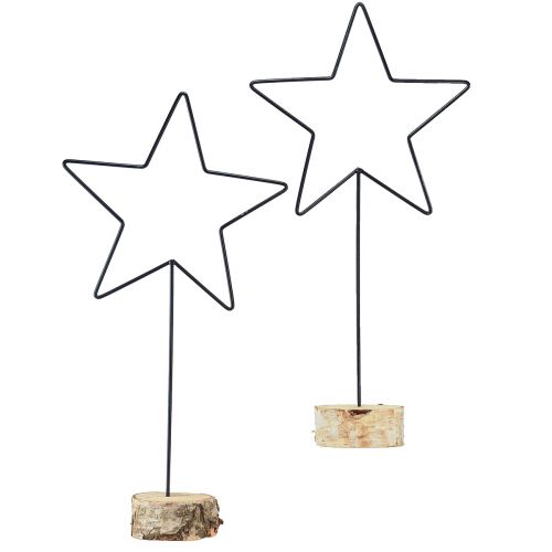 Floristik24 Stora stjärndekorationer på en naturlig träbotten - svart, 60 cm - elegant rumsdekoration 30x10x60cm 2st
