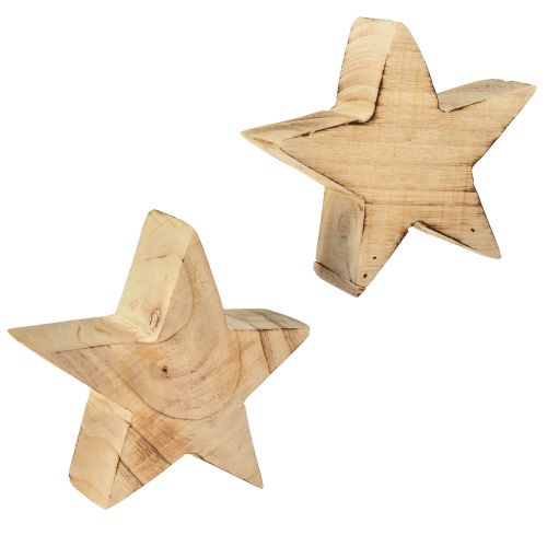 Artikel Rustik dekorativ stjärna av paulownia-trä - naturlig design, Ø 15 cm, 6 cm tjock - mångsidig trädekoration - 2 stycken
